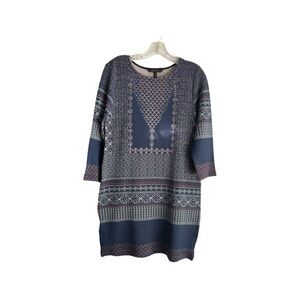 BCBG Maxazria Navy Tribal Dress/ Long Tunic knit textured/Women Size M/ Stretchy